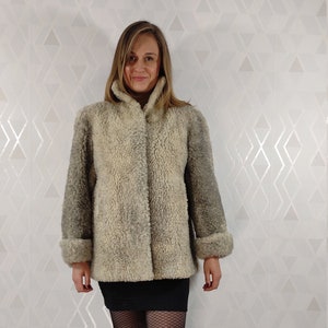 Vintage Wool  Gray Sheepskin Fur Jacket