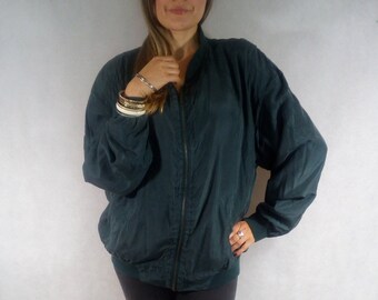 Vintage 80s  Green Silk Bomber Jacket