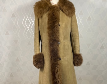 Vintage Sheepskin Coat penny lane suede shearling coat shearl coat brown winter outerwear women 60s coat _