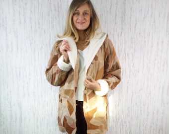 Vintage_Unique 80s Patchwork Jacket Winter Insulated Coat Genuine Suede Leather