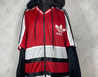 Vintage Adidas Jacket Oversized Track Jacket Jersey Mesh Sleeves Red Trim Big Logo XL size_