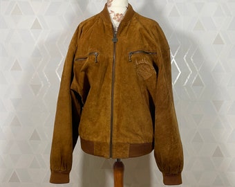 Vinatge Petroff Unlimited Around the Word Suede Leather Bomber Jacket