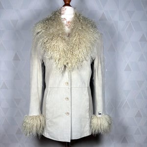 Vintage mongolian lamb fur& ivory suede jacket fur 70 style rare boho glam treasure Panny Lane coat! Size M
