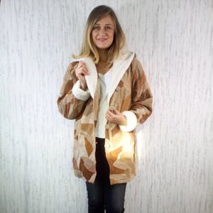 Vintage_Unique 80s Patchwork Jacket Winter Insulated Coat Genuine Suede Leather