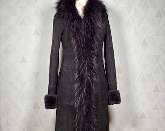Vintage Purple Rabbit fur coat with genuine fur trim dreamy 90s penny lane style