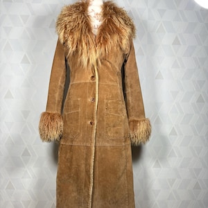 INCREDIBLE RARE Penny Lane coat. Insane beautiful 60s 70s style suede leather & mongolian tibetan fur coat. Vintage Daisy Jones coat. Size S
