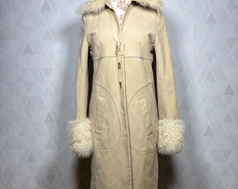 Vintage embroidered mongolian fur Penny Lane faux suede leather & tibetan lamb fur Charlotte Simone coat so magical!_