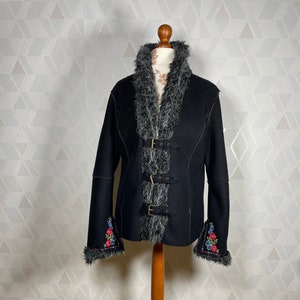 Embroidered PennyLane Faux Fur Coat Vegan Hairy Biege Hippie Vintage Winter Coat_
