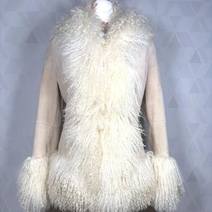 Iconic PENNY LANE COAT. Insane beautiful 60s 70s style suede leather & mongolian fur coat. Daisy Jones coat. Mongolian lamb fur coat size S