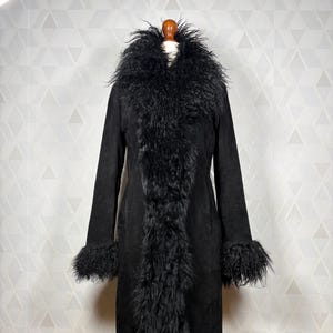 Long manteau vintage Penny Lane en daim et fourrure de Mongolie véritable, fourrure Daisy Jones en cuir véritable afgan Un cadeau spécial pour VOUS ! Taille M _