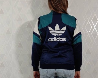 Vintage Adidas Jacket Navy Green Windbreaker Tracsuite Jacket_