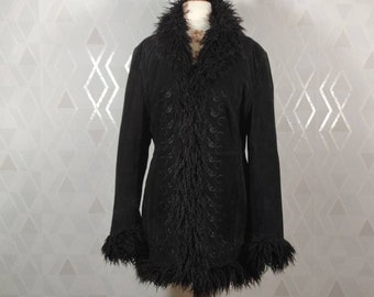 Penny Lane Black Genuine Suede Leater Jacket with Vege Fur Jacket_