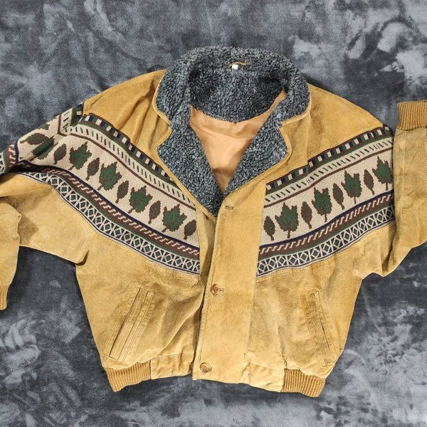 Navajo Aztec Suede Leather Germany Jacket Suede Southwest Jacket Bomber