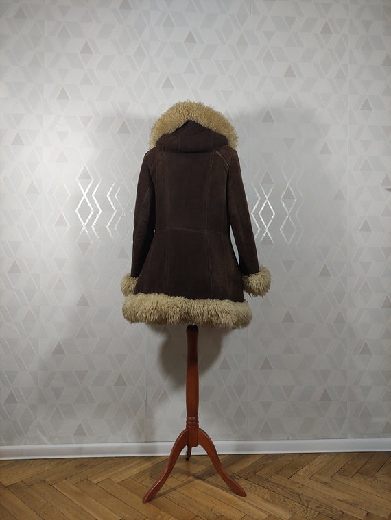 Vintage shearling woodstock sheepskin coat with h… - image 9