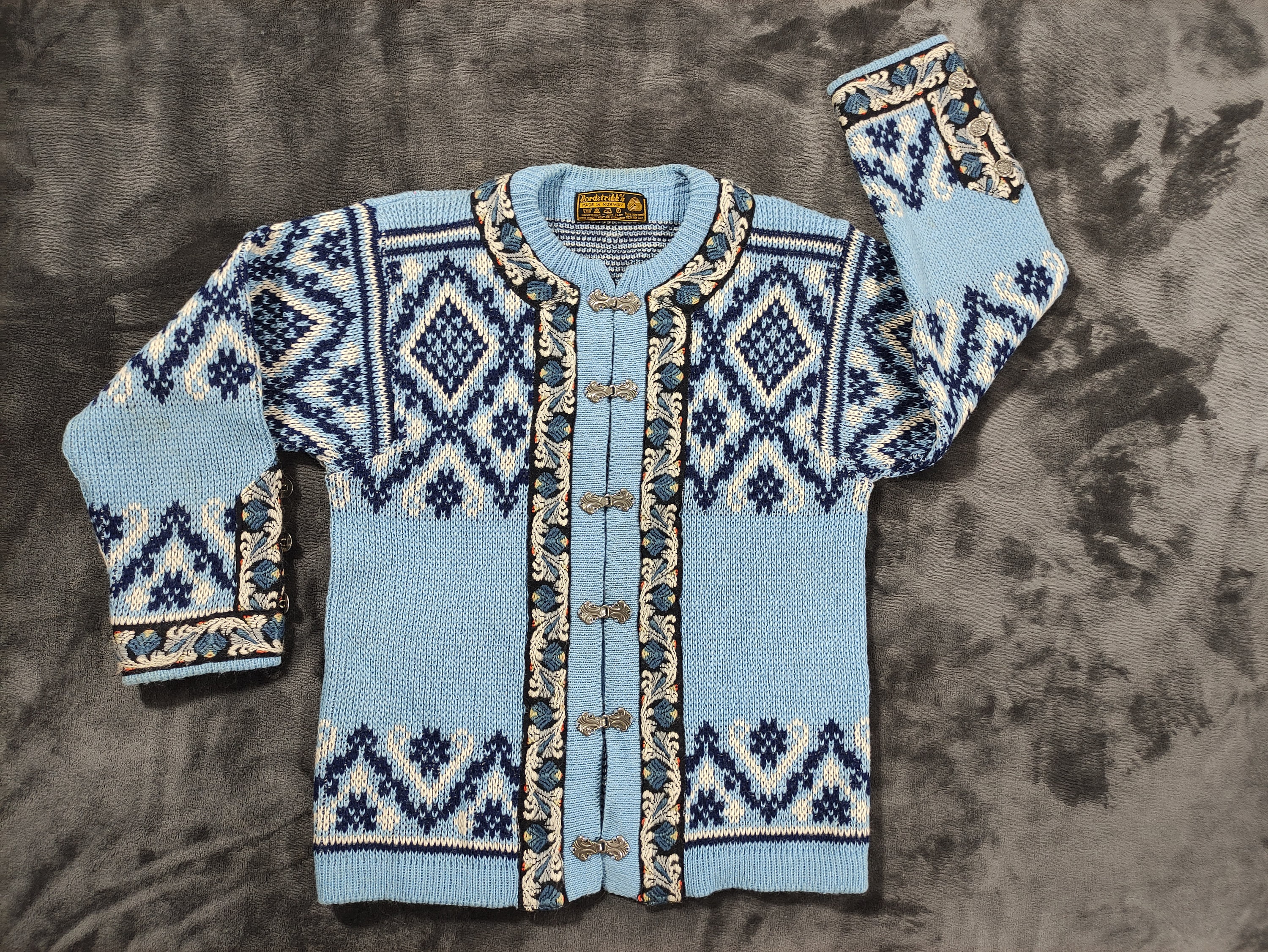 Cardigan Vintage NORDIC NORWAY Femme - Laine Motifs Fair Isle - Taille M (40) - Très Bon état