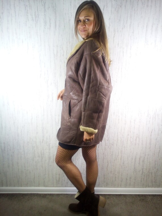 Vintage 80s Sheepskin Shearling Patched Jacket Co… - image 2