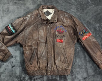 ジャケット・アウター greatLAnd ORIGINAL INPERFECT LEATHER PO Vintage * Leather Bomber ADIDAS Lake Placid 1932 III Olympic
