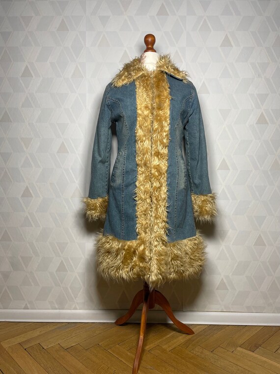 Penny Lane Denim Medium Blue Hairy Afgan Denim Penny Lane Coat_ - Etsy