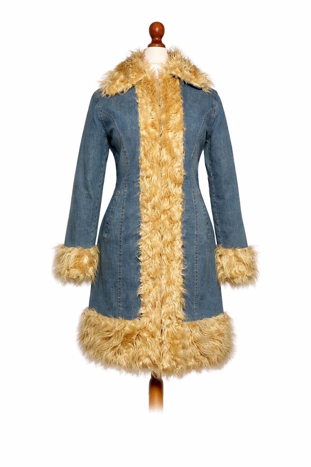 Penny Lane Denim Medium Blue Hairy Afgan Denim Penny Lane Coat_ - Etsy