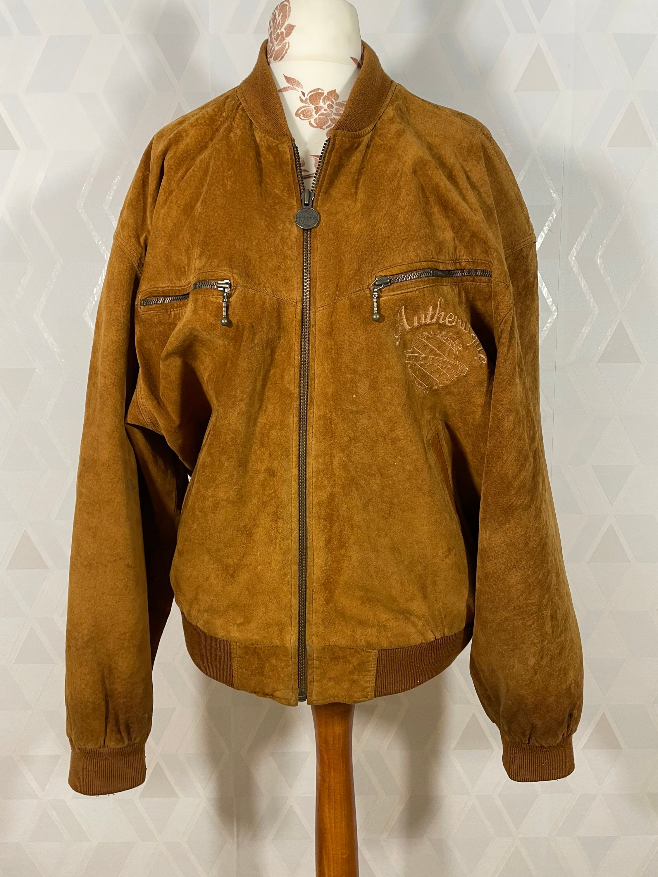 Vinatge Petroff Unlimited Around the Word Suede Leather Bomber