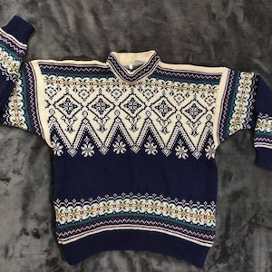 Vintage Ideana Woll Norwegian Pullover Far Isle Sweater_