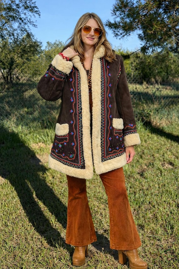 ANTIQUE Embroidered Highlander Sheepskin Coat. Traditional Folk