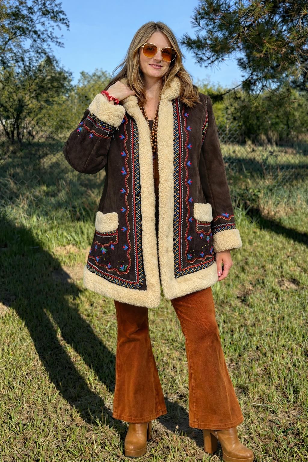 ANTIQUE Embroidered Highlander Sheepskin Coat. Traditional Folk