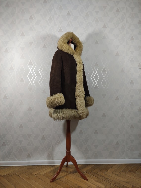 Vintage shearling woodstock sheepskin coat with h… - image 8