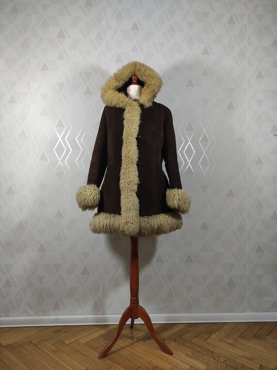 Vintage shearling woodstock sheepskin coat with h… - image 1