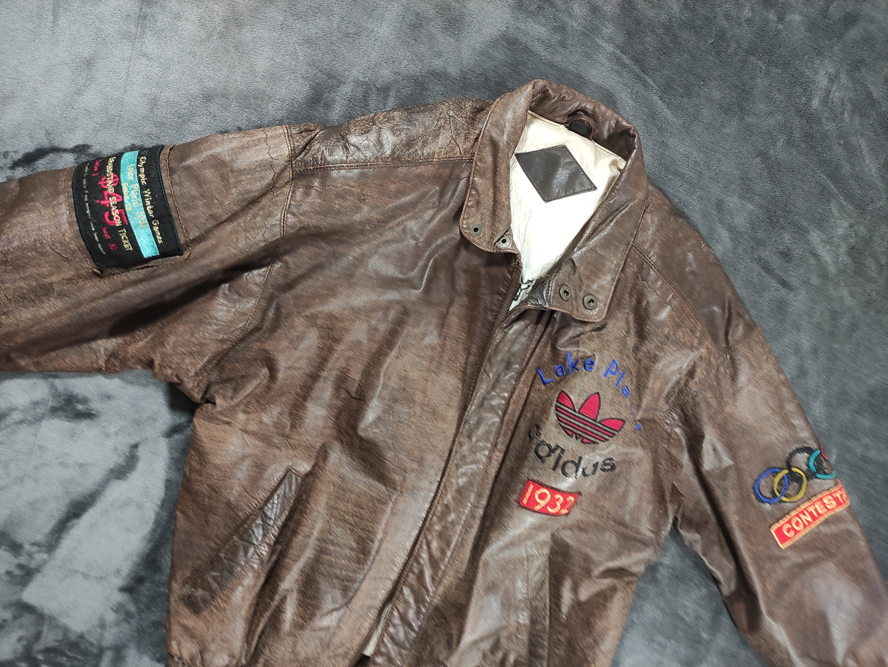 Vintage * Leather Bomber ADIDAS Lake Placid 1932 III Olympic