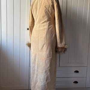 Vintage SO BEAUTIFUL Penny Lane 70s full long coat suede leather coat with dramatic vegan fur Size Small image 5