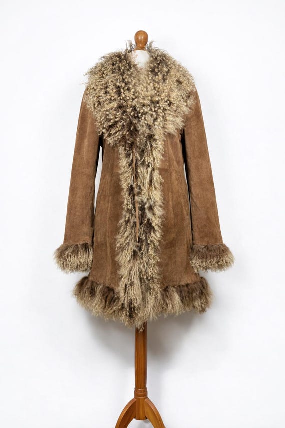 RARE! Mongolian Suede Leather Coat With Mongolian Fur. Penny Lane