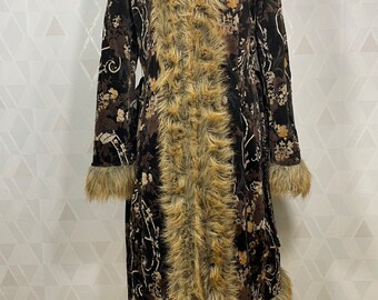 Vintage Tapestry Faux Fur Trim Vegan Coat With Beautiful Vintage Tapestry Faux Fur Trim Vegan Coat With Beautiful