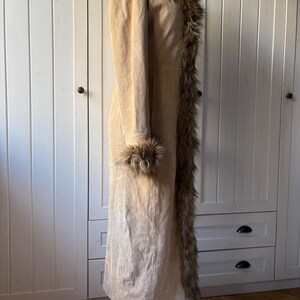 Vintage SO BEAUTIFUL Penny Lane 70s full long coat suede leather coat with dramatic vegan fur Size Small image 6
