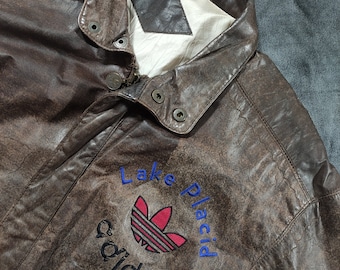 Vintage * Leather Bomber ADIDAS Lake Placid 1932 III Olympic