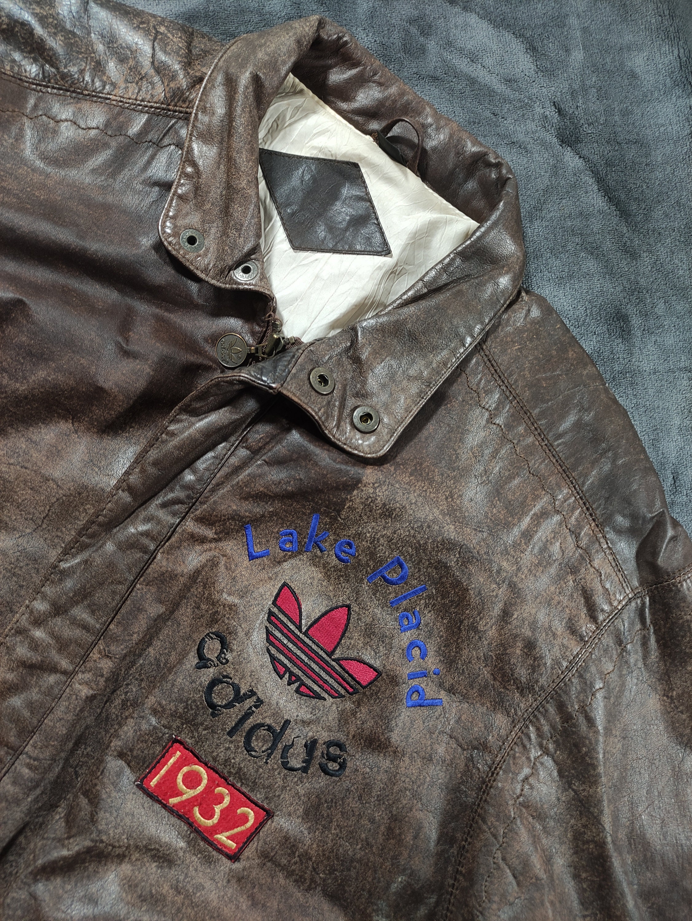 Vintage * Leather Bomber ADIDAS Lake Placid 1932 III Olympic Vintage * Leather Bomber ADIDAS Lake Placid 1932 III Olympic