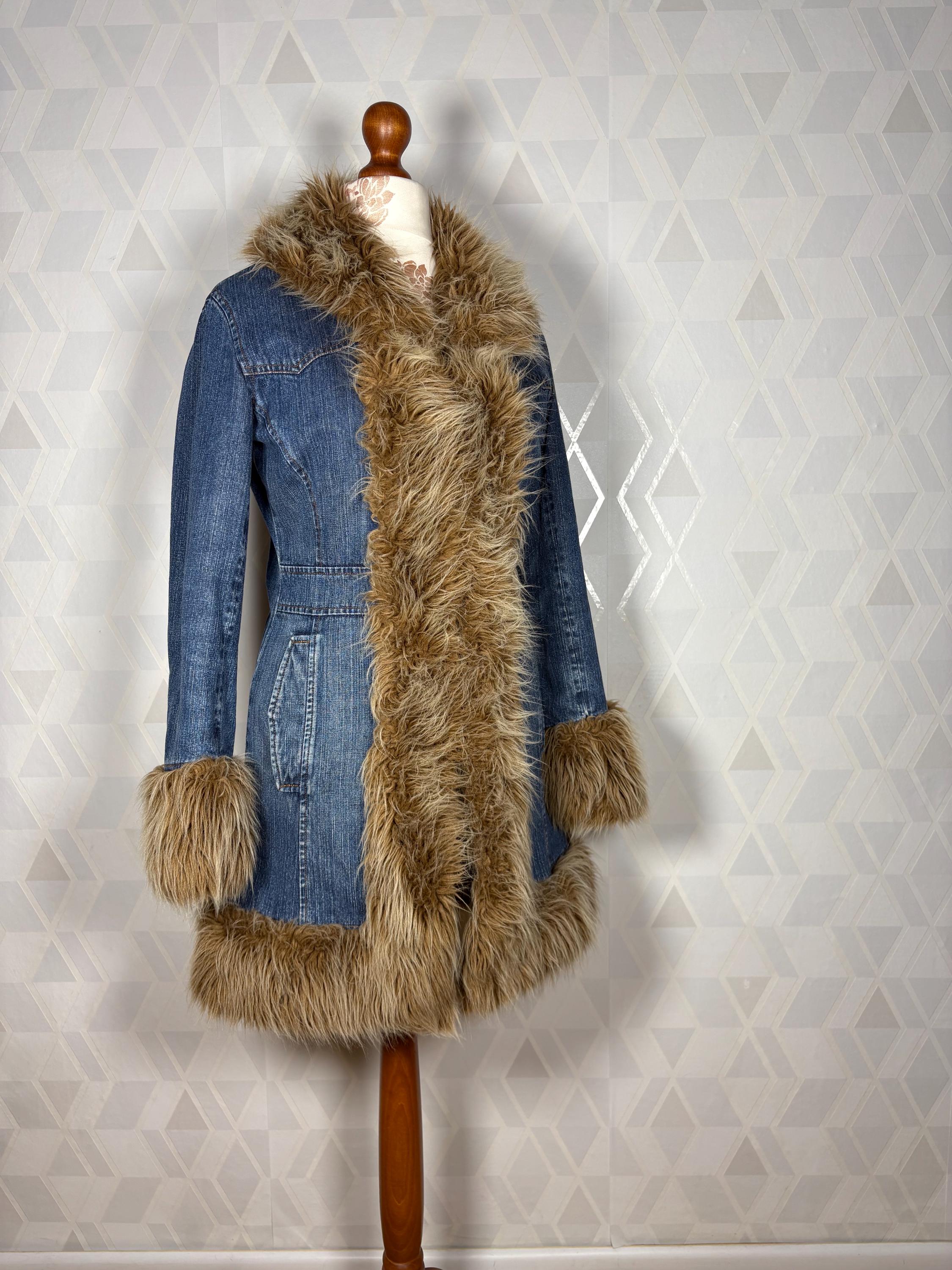 Rare Vintage Shaggy Jeans & Faux Fur Vegan PENNY LANE 70s Style