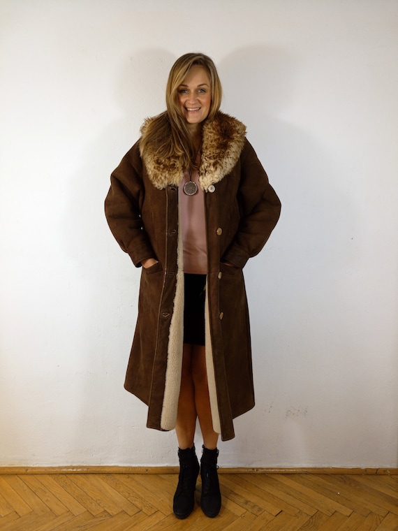 Vintage Sheepskin 80s Coat Sherpa Shearling Coat … - image 3