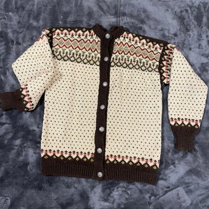 Vintage Hand Made Borway Cardigan Kinitted FarIsle Sweater_