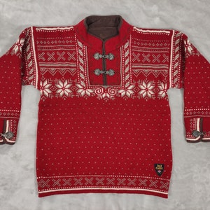 Vintage Dale of Norway rot Schurwolle Pullover Wollpullover Trachtenpullover *Größe XS Made in Norway Handwerkskunst
