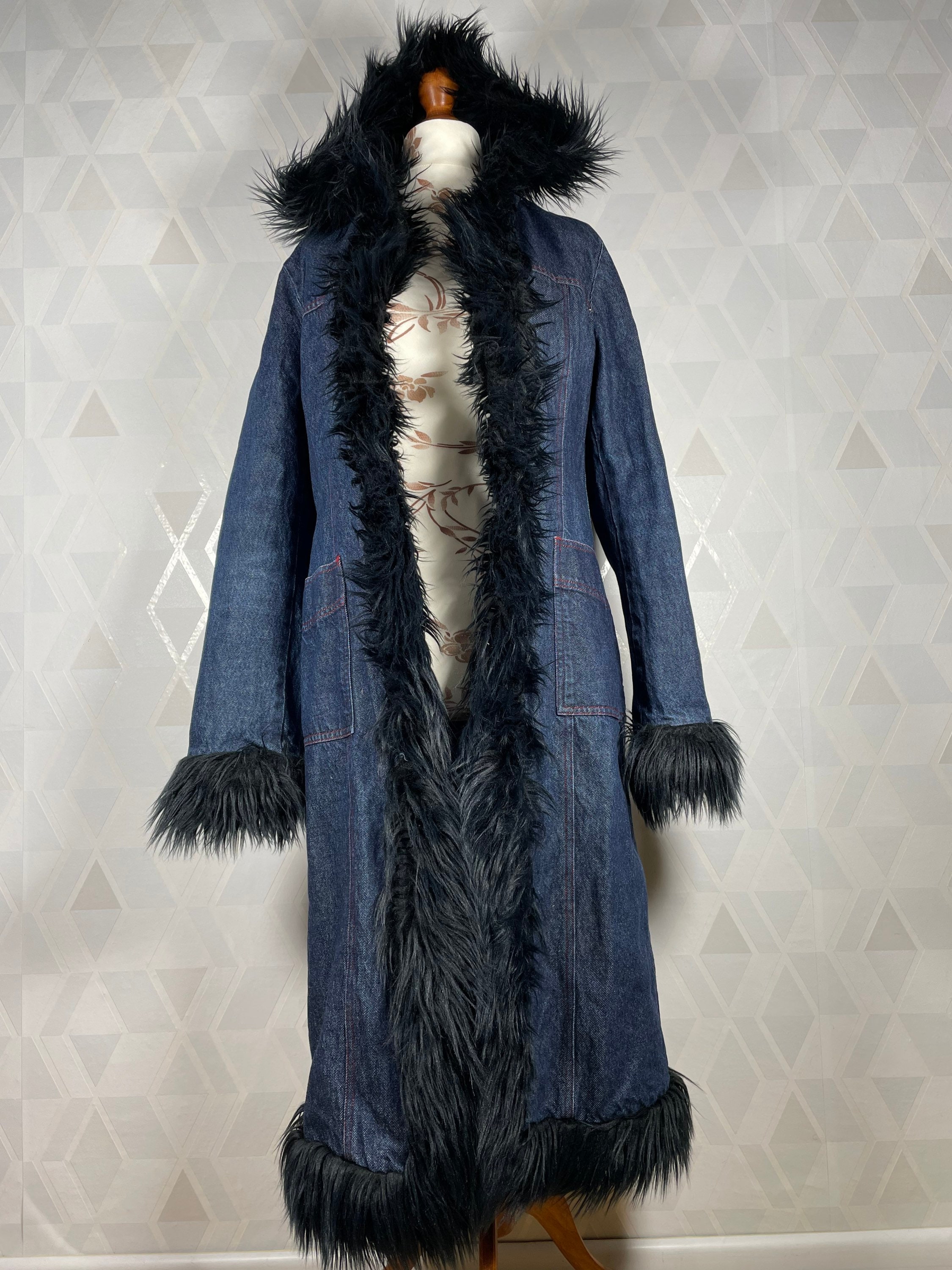 Groovy 70s Denim Afghan Inspired Hippie Penny Lane Coat. Fabulous