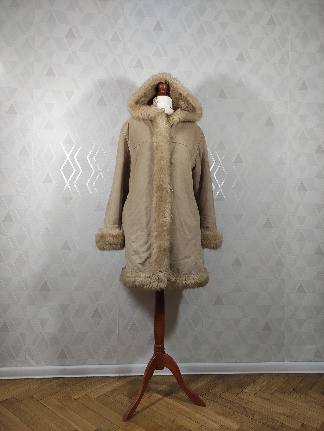 Vintage Penny Lane Faux Fur Coat Vegan Hairy Biege Vintage Winter Coat ...