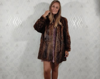 Vintage 80s Real Rabbit Fur Chocolade Jacket Winter Coat