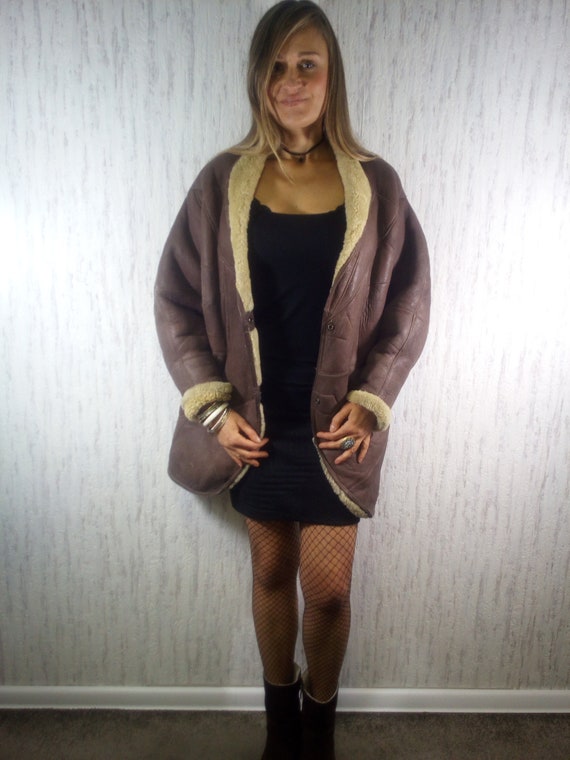 Vintage 80s Sheepskin Shearling Patched Jacket Co… - image 5