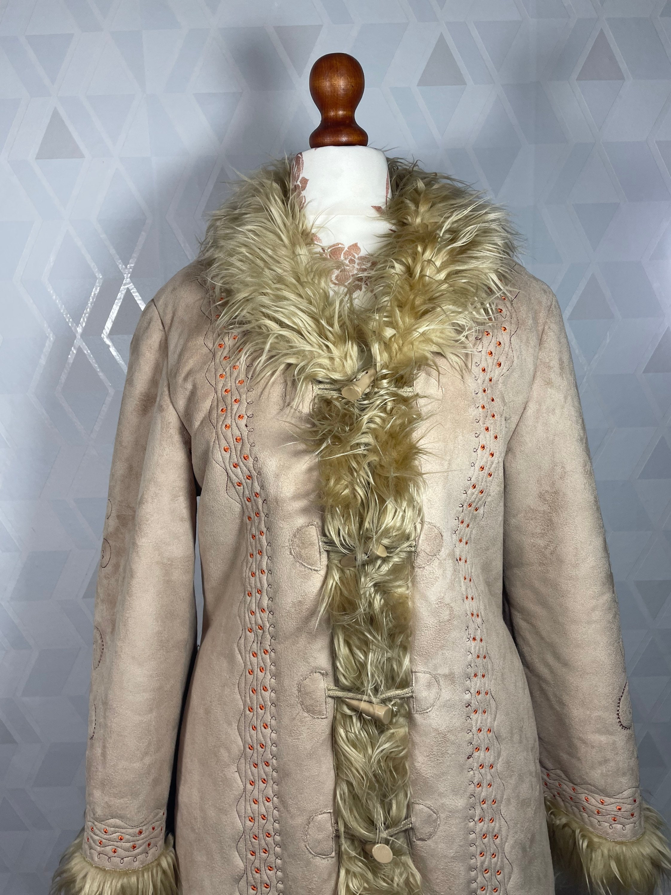Penny Lane Faux Fur Coat Vegan Hairy Biege Vintage Winter - Etsy