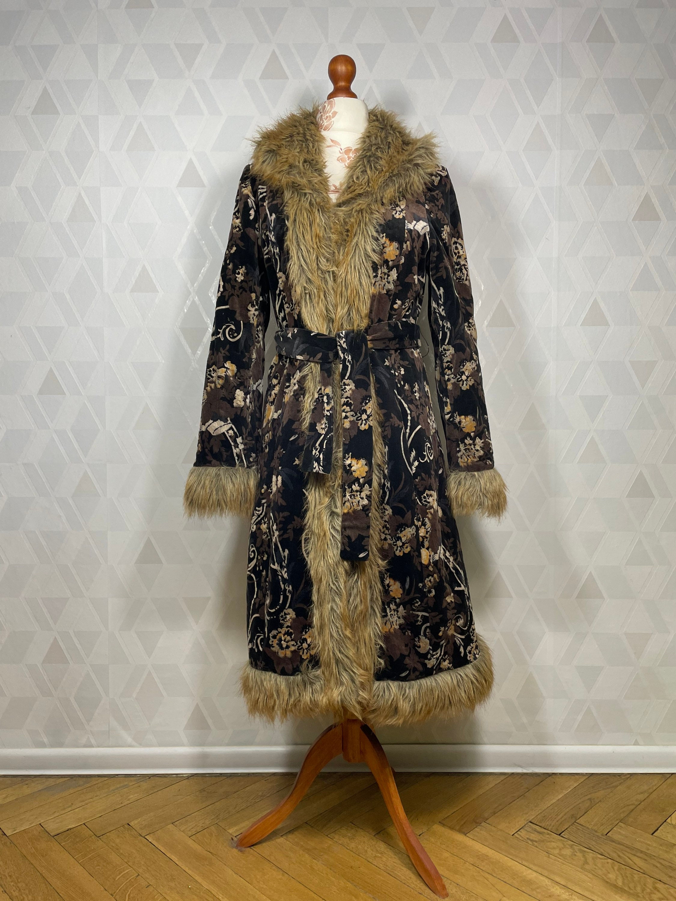 Vintage Tapestry Faux Fur Trim Vegan Coat with Beautiful Floral Design. Penny Lane Almost Famous Coat_ Vintage Tapestry Faux Fur Trim Vegan Coat with Beautiful Floral Design. Penny Lane Almost Famous Coat_