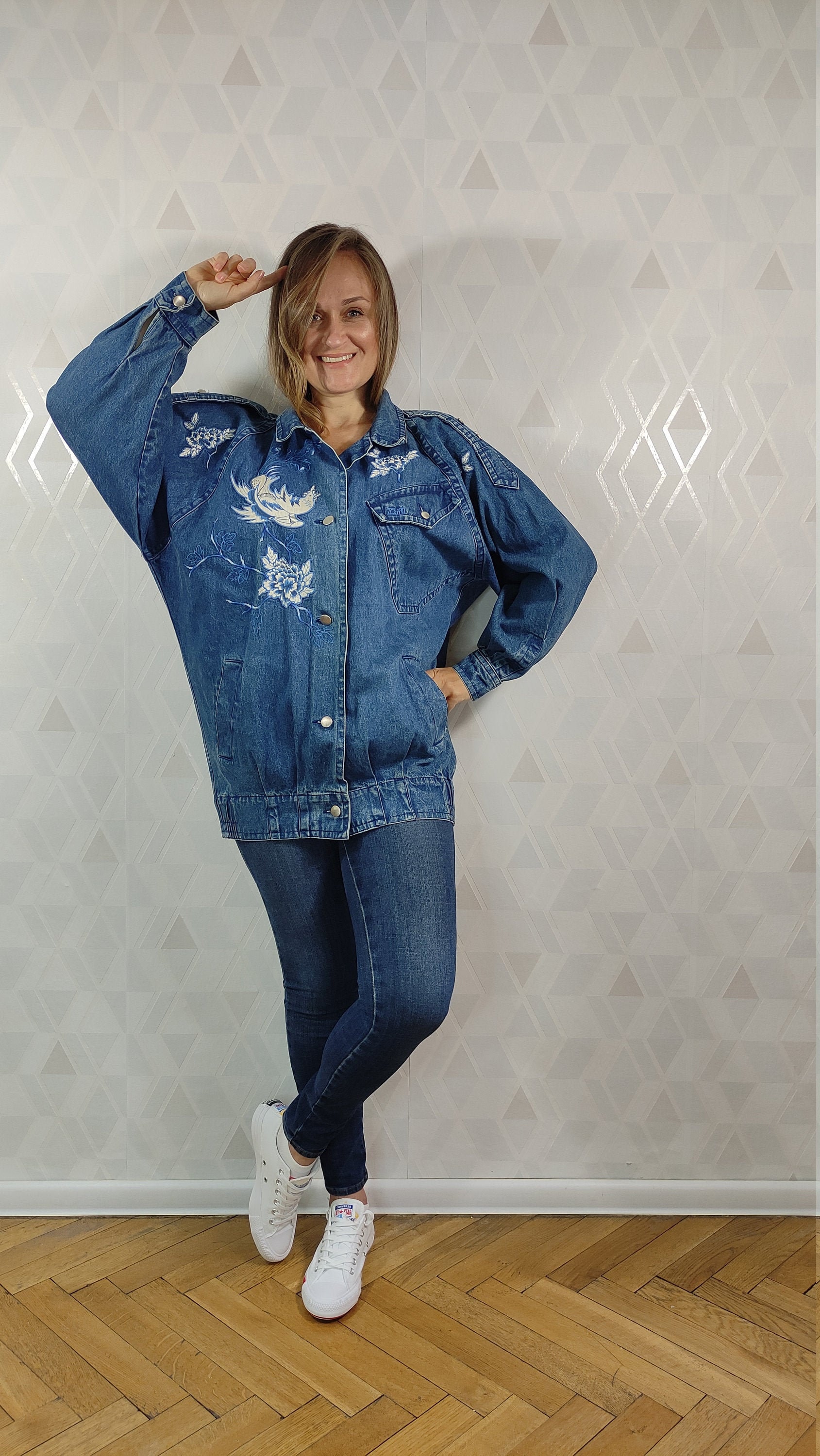 Vintage Zaffiri Embroidered Oversize Zaffiri Jeans Jacket