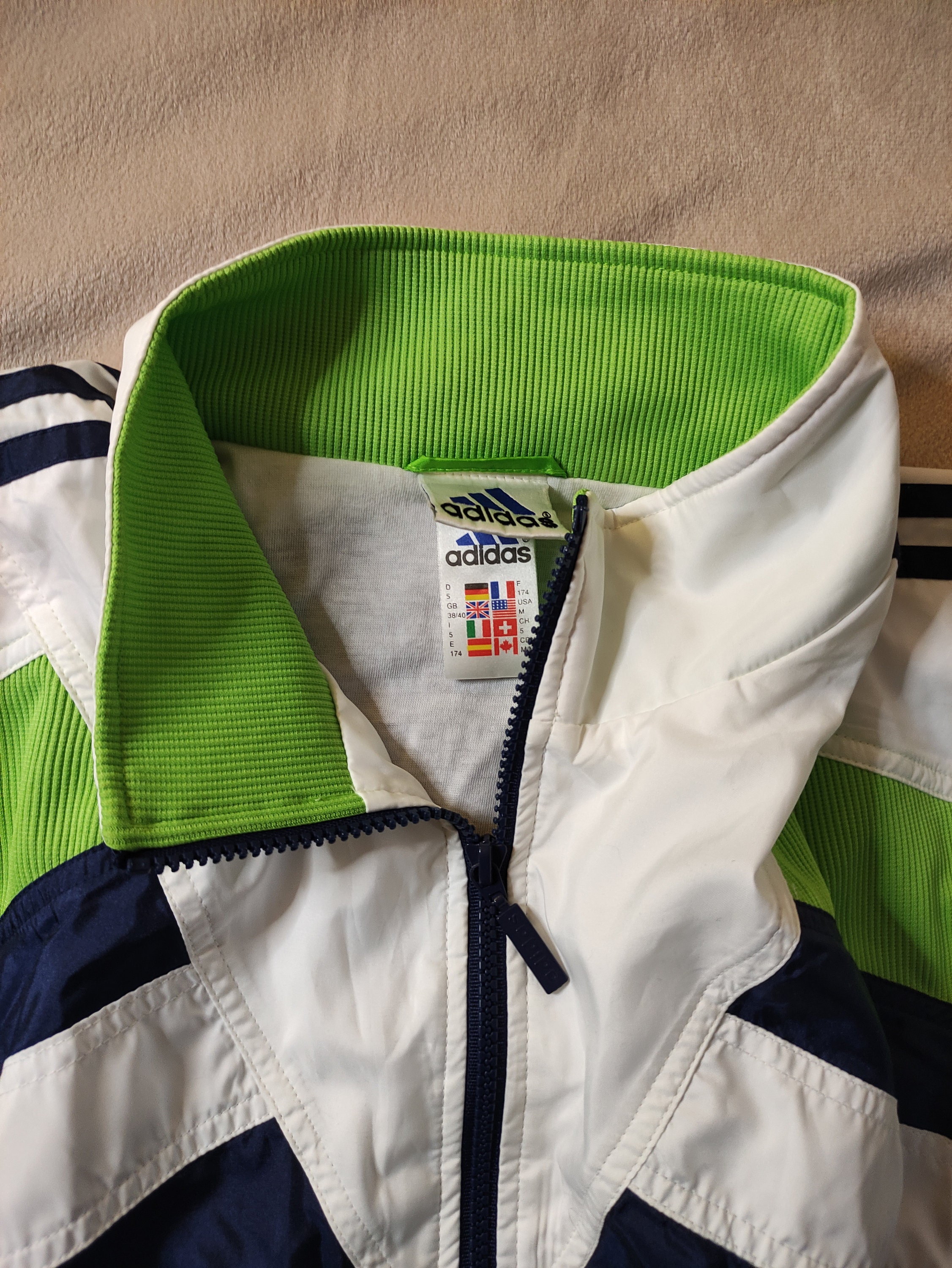トップス adidas/Pile fabric track jacket/rare Vintage 80s Adidas Zip Up Track Jacket Large Gray White Red
