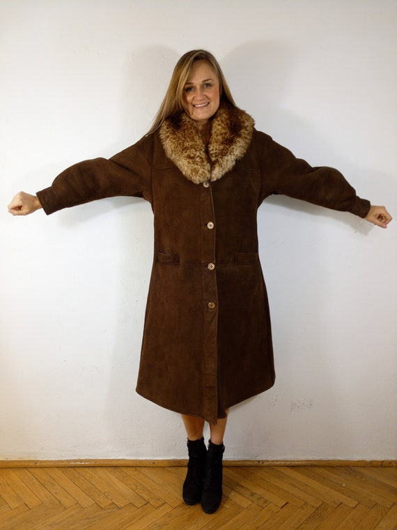 Vintage Sheepskin 80s Coat Sherpa Shearling Coat … - image 6