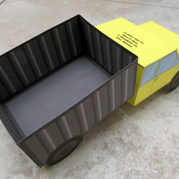 Dump Truck Favor Box: DIY printable PDF with editable text